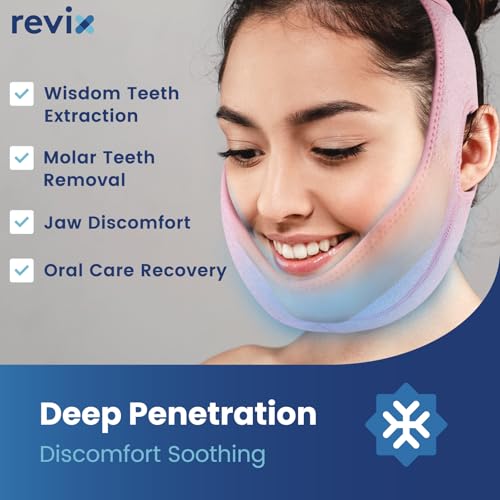 REVIX Wisdom Tooth Ice Pack Wrap with 3D Sewing Design Face Ice Wrap for Jaw, TMJ, Oral Discomfort, Teeth Removal and Dental Implants, Super Snug Fit with 4 Hot Cold Packs Reusable, Pink - style: Pink-Pack 1