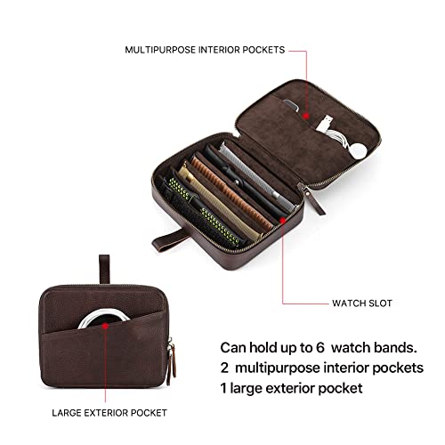 CONTACTS Full Grain Leather Watch Straps Case 6 Slot Watches Bands Travel Box with Handle Portable Watches Band Storage Organizer Bag - size: 6 Slot