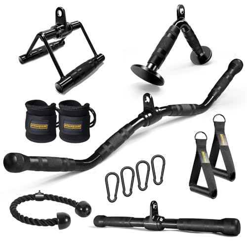 LAT Pulldown Attachments Combo, Cable Machine Accessories with Curl Pulldown Bar, Fit Most Gym Machines, Made of Heavy Duty Solid Steel - color: Black