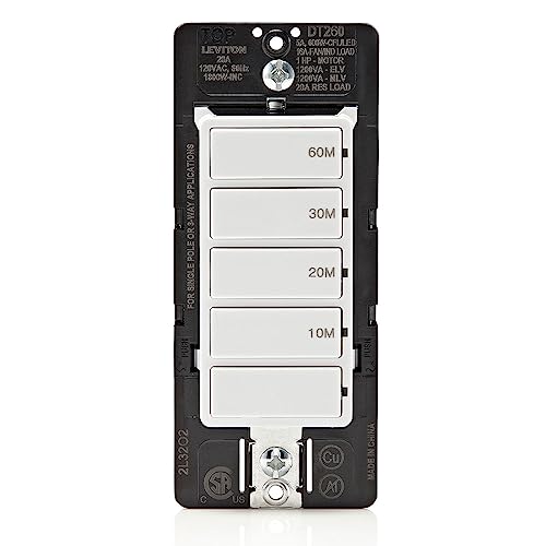 Leviton Countdown Switch for bathroom household lights, 10-20-30-60 min, Neutral Wire Required, 20A, 1HP/16A Fan/Motor, Single Pole, Multi-Way or Multi-Timer, DT260-1LW, White - style: 10-20-30-60 min Neutral Wire Required