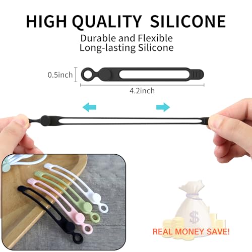 UMUST 20pcs Silicone Cable Ties,Reusable Cable Management Organizer, Wire Ties，Travel Cord Ties，Cord Organizer for Bundling Cable Cords in Home,Office,Kitchen,School(White Black) - color: 20pcs-[white Black], size: 4.2Inch