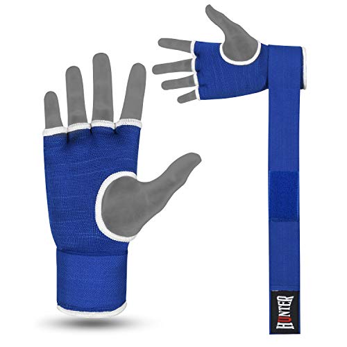 HUNTER Gel Boxing Hand Wraps for Men & Women, Quick Inner Gloves with Wrist Support for MMA, Muay Thai, Kickboxing & Martial Arts Training, Knuckle Protection (Pair) - color: Blue, size: Small-Medium