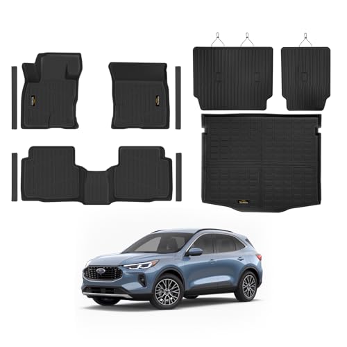 Floor Mats Custom for Ford Escape 2020-2025 2026 Trunk Mat with Backrest Mat (NOT for Hybrid) All Weather TPE Full Set Liners Cargo Protector & Door Sill Guards for Escape Accessories, Black - size: For Ford Escape Gas 2020-2026 with Backrest Mat