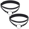 2Pcs PU Leather Women's Gothic, Elastic Punk Thigh Straps for Ladies, Double Straps Heart O Ring Leg Thigh Elastic Garter Belt, Black