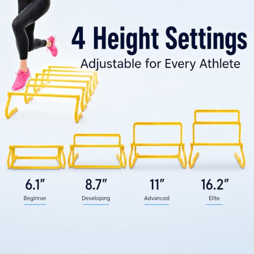 Japard 6 Pcs Adjustable Agility Hurdles, 4 Height Settings, Speed and Footwork Training Equipment for Soccer, Football, Basketball, Youth and Adults