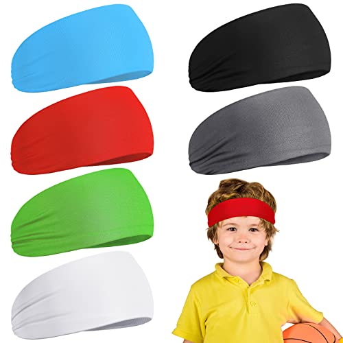 Deekin 6 Pcs Sweatbands for Kids Soccer Headbands Boys for Sports Breathable Sweat Wicking Headband for Kids Athletic Baseball Football Youth 5-15 Years Old - color: Multi Colors