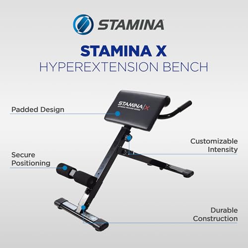 Stamina X Adjustable Ab, Back, and Core Strength Exercise, Sit-Up Fitness Hyperextension Weight Bench for At-Home Workouts - color: Black