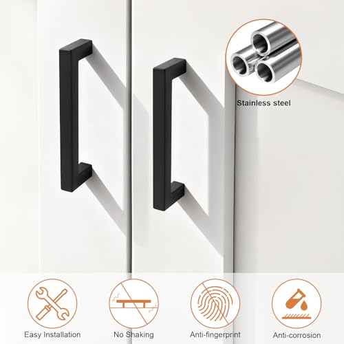 Probrico 5 Pack Black Kitchen Cabinet Pulls,Stainless Steel 3.75inch Hole Center Kitchen Cabinet Handles,Square Corner Bar Black Dresser Drawer Pull Handles - color: Black, size: Hole Center: 96mm(3.75inch)
