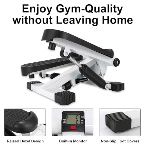 Mini Stepper for Home Exercise, Portable Stair Stepper with LCD Monitor and Resistance Bands, 260lbs Weight Capacity, Twist Stepper for Full Body Workout