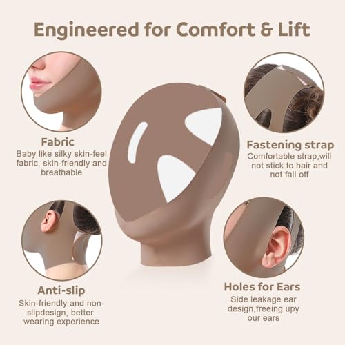 Face Strap Face Lift Belt, Comfortable VShaped Bandage Face Lift Band Face Outline Lifting Facial (Brown) - color: Brown