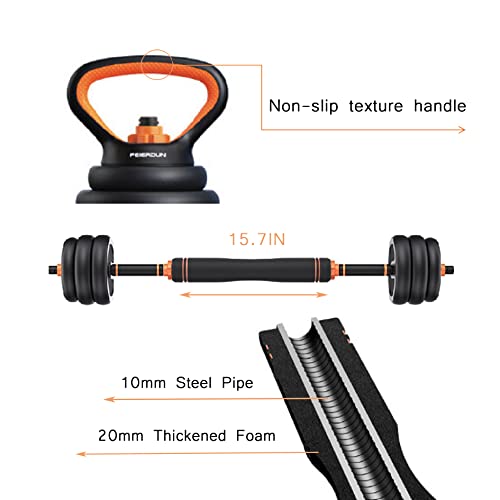 4 in 1 Adjustable Dumbbell Weight Set for Home Gym, 44 Lbs Free Weights Dumbbells Set with Connector Used as Barbell Kettlebells Push up Stand, Non-Slip Handle, for Men Women