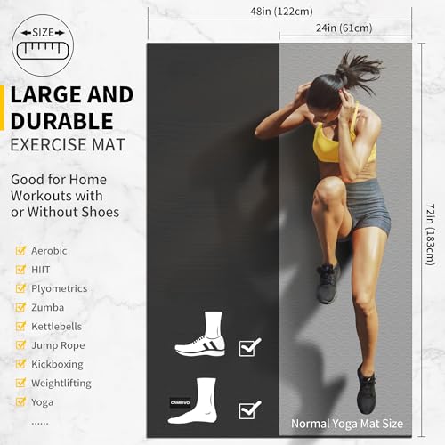 CAMBIVO Large Exercise Mat for Home Workout, 8'x6'/7'x5'/6'x4' (7 mm) Extra Thick Exercise Mat for Home Gym, Shoe-Friendly, Non-Slip Gym Mat for Jump Rope, Weights, Cardio, Fitness - color: 6'*4' Black