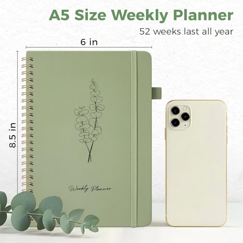 Oucaru Undated Weekly Planner, A5 To Do List Notebook with Goal & Habit Tracker Organizer, 52 Weekly Planner Notebook with Spiral Binding for Office Home School Supplies - size: A5-Green, style: Weekly Planner