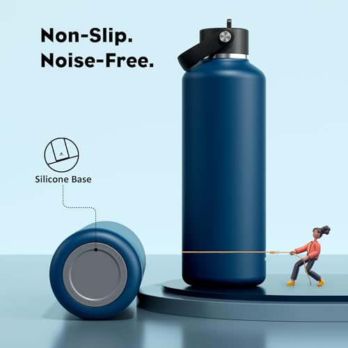 POWCAN 32 oz Water Bottle Insulated: BPA-Free, Leakproof Lid with Straw, Lightweight, Flex Cap, Stainless Steel Water Bottle for Hoilday, Men, Commute, Worker, Walking, Cycling, Daily (Indigo Blue) - color: Indigo Blue, size: 32 Ounces