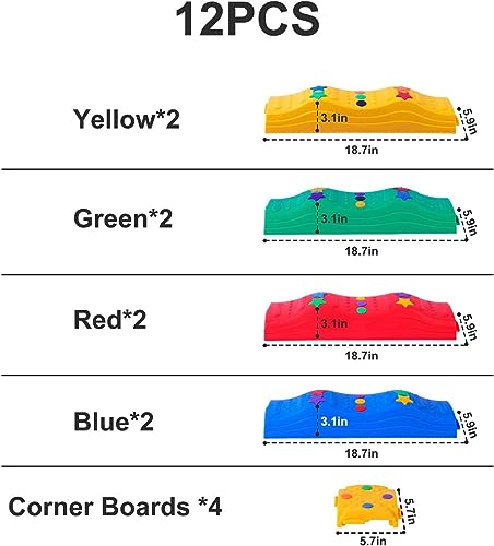 MOCUTEEN Kids Balance Beam Toddler Stepping Stones Max Load 220LBS 12 PCS Non-Slip Textured Surface & Rubber Pads Bottom Promote Agility Coordination Five Star Pattern - color: 8straight 4pier