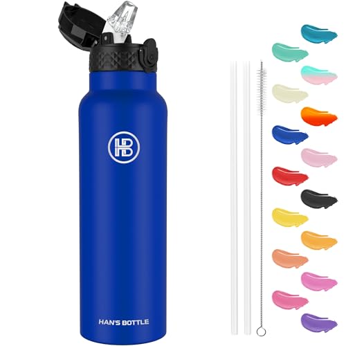 Han's Bottle Sports Water Bottle - 24 Oz, Straw Lid, Leak Proof, Vacuum Insulated Stainless Steel, Double Walled, Thermo Mug,Klein Blue - color: Klein Blue, size: 24 Ounces