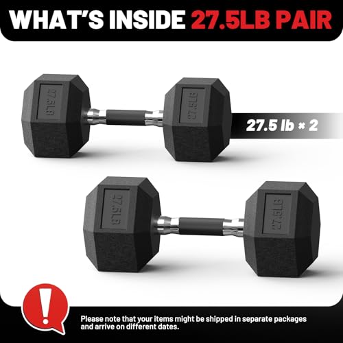 PAPABABE Hex Dumbbell Set 2.5-100lb, Rubber Grip Dumbbells, Home Gym | Complete & Durable Cast Iron Core Odorless Antiroll Hex Shape Ergonomic Versatile Home Gym Comfort Non-Slip Grip - size: 27.5 lb, Pair, style: Rubber Grip