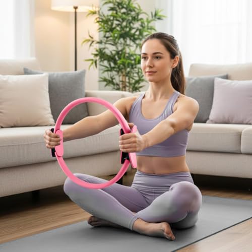 Pilates Essentials Kit for Women, 14 Pcs Home Workout Equipment with Pilates Circle Ball Ring Set Resistance Bands and Anti Slip Sock, Yoga Pilate Essentials Accessories - color: Pink