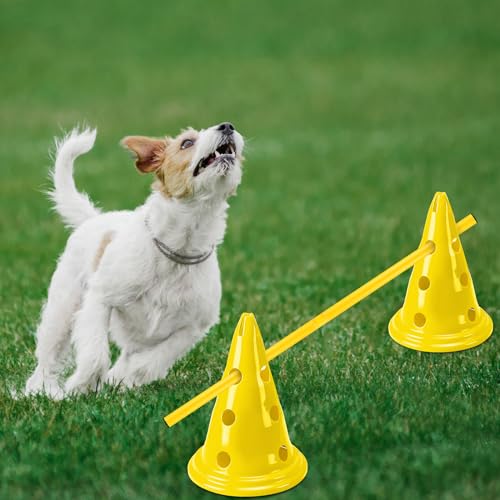 Dog Agility Hurdle Cone Set Dog Agility Course Backyard Set with Height Adjustable Include 12 Cones 6 Rods Training Equipment for Pet Obstacle Course Outdoor Games(Yellow, Yellow) - color: Yellow, Yellow