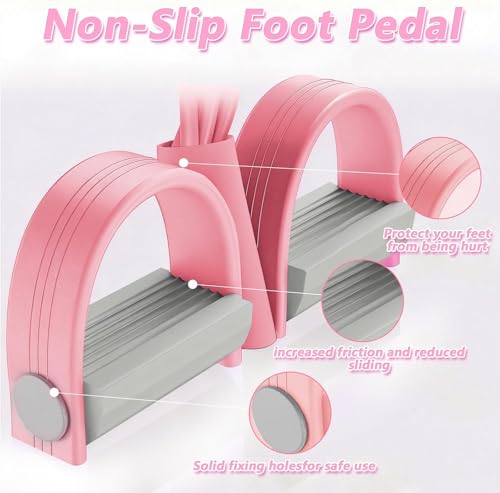 Pedal Resistance Band with Handle, 8-Tubes Multifunction Pedal Resistance Band, Natural Rubber Foot Pedal Resistance Band, Exercise Bands with Handles for Abdomen, Waist, Arm, Leg, Pink