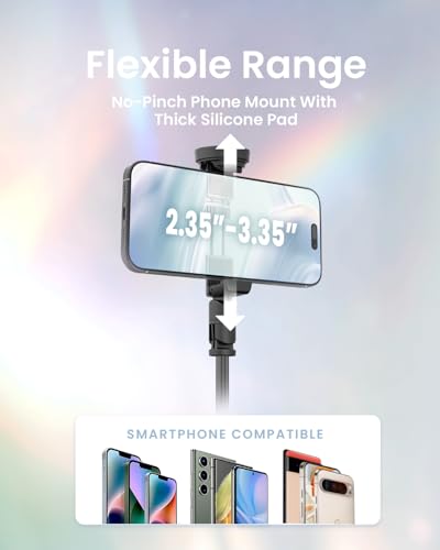 KraftGeek 66" JustTap Phone Tripod for iPhone, Automatic Selfie Stick for Cell Phone, Tripod Stand with Remote for Video Recording, Black - color: Black