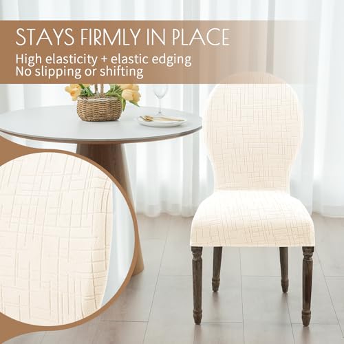 Round Back Dining Chair Cover Set 2/4/6, Curved Back Chair Covers Stretch Armless Dining Chair Slipcovers Mid Century Modern Chair Seat Protector for Kitchen, Home and Banquet (Beige, Set of 2) - color: 2-beige, size: Set of 2