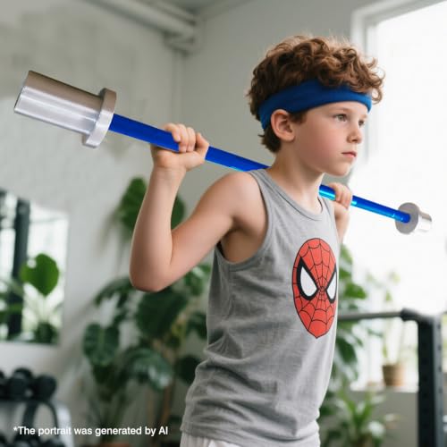 Kids Barbell 5LB Mini Barbell Bar 4ft for Beginner Women & Kids Weighted Bar, Compatible with 2-Inch Weight Plates, for Strength Training Gym Weight Lifting - color: Blue&Silver