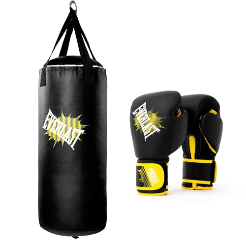 Everlast 70-Pound MMA Poly Canvas Heavy Bag - color: Black/Red, size: Kit - Black Glove + Heavy Bag