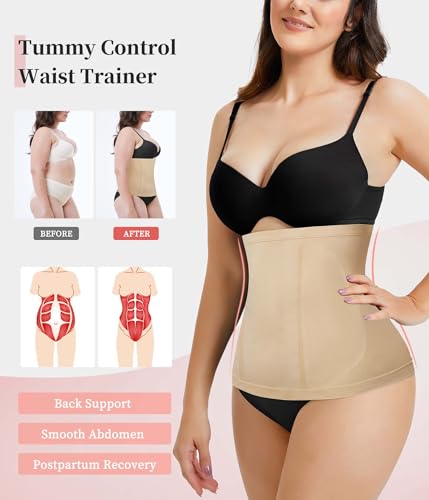 AOSBOEI Waist Trainer Shapewear Tummy Control Waist Cincher Girdle Body Shaper Postpartum Recovery Belt Belly Band Wrap - color: Beige, size: Small-Medium