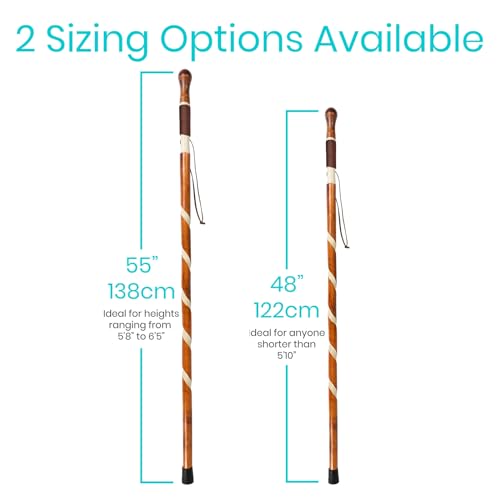 Vive Wooden Walking Stick - Willow Cane for Seniors Hiking & Balance | Heavy Duty Carved Twisted Wood Sticks for Men & Women - Stylish Support Pole for Outdoor Trekking & Weight Bearing