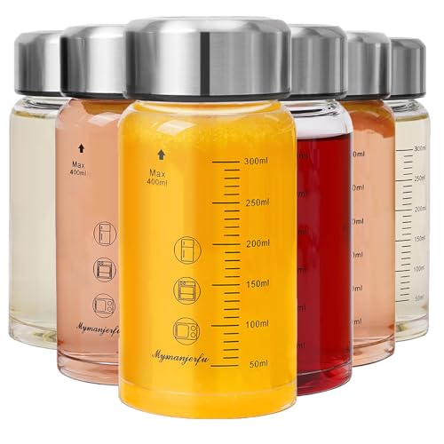 Glass Juice Bottles 6 Pack 12 oz - Wide Mouth Glass Water Bottles with Lids - for Juicing, Smoothies, Milk, Protein, BPA Free, Reusable, Stainless Steel Lids, Leak Proof, Shaker bottle (400 ml) - color: 6-Pack, size: 12 oz/400 ml