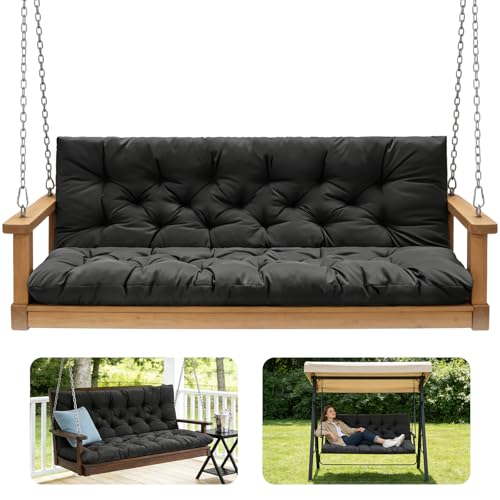 Porch Swing Cushions,Outdoor Cushions 3 Seater Replacement with Backrest, Waterproof Thickened Bench Cushion with Ties for Porch, Patio,Outdoor, Backyard and Garden (Black 60 * 40 in) - color: Black, size: 60x 40 inches