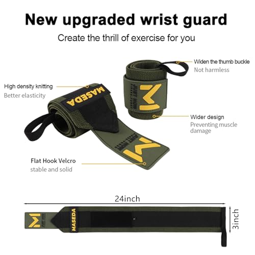 Pro-Grade Weightlifting Wrist Wraps (24") for Gym, Strength Training, and Powerlifting(1 Pair) - Heavy-Duty Thumb Loop Straps for Maximum Wrist Support in Bodybuilding & Fitness (Men & Women) - color: Green&Black
