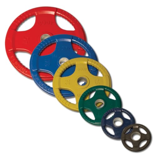 Body-Solid Quad Grip Design Rubber Plate - Olympic Weight Plates with Rubber Coating for Weight Lifting and Strength Training - style: 25 lbs.