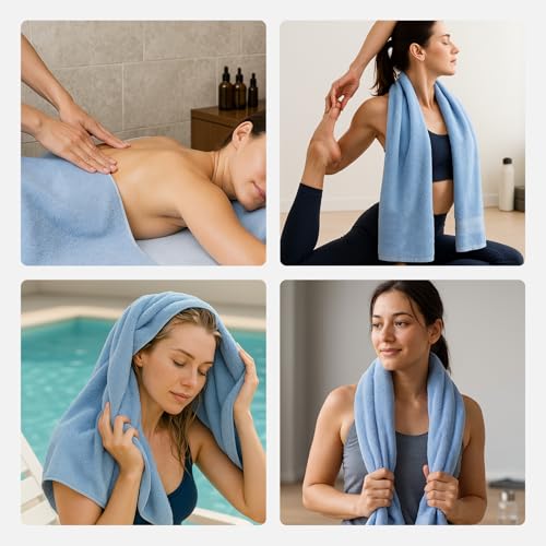 REDKISS 8 Piece Blue Towels Set - 100% Cotton Towels Set with 2 Large Bath Towels, 2 Hand, 4 Washcloths, 600 GSM Highly Absorbent Bath Towel Sets, Blue Quick Dry Shower Towel for Family Dorm Gym - color: Blue