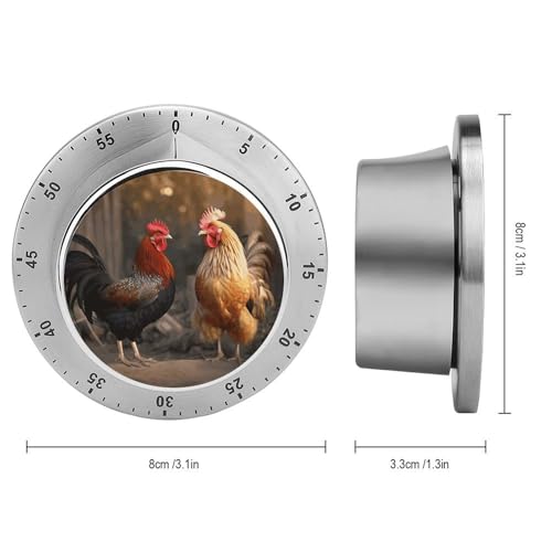 Rooster and Chicken Magnetic Timer Manual Kitchen Timers for Cooking Cute Egg Timers Loud Countdown Clock Mechanical Countdown Timer for Classroom Gym Baking Exercise Study Workout Clock
