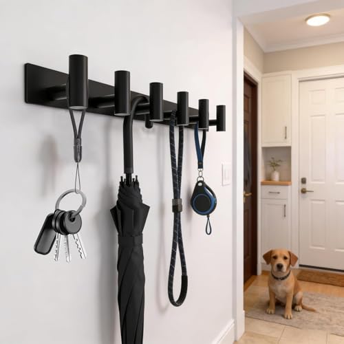 Matte Black Coat Rack Wall Mount - 6 Hooks, Heavy Duty Stainless Steel Wall Hooks for Towels, Coats, Robes, Bags, Hats, Keys, Wall Coat Hanger for Bathroom, Entryway, Kitchen, Hotel, Bedroom, Office - color: Matte Black, size: “T“ Shape 6 Hooks 1 Pack