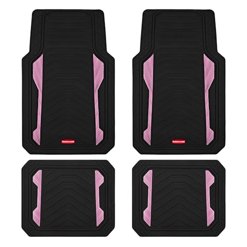 Rubbermaid Car Floor Mat, Heavy Duty All-Weather Car Mats Full Set with Dual-Tone Pink Aluminum Inserts – Universal Fit, Anti-Slip Backing, Trim-to-Fit for Most SUV, Sedan, Van - color: Pink