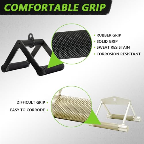 Double D Row Handle Cable Attachment for Weight Workout, Steel with Non-Slip Rubber Grip (Black) - color: Black Double D Row Handle