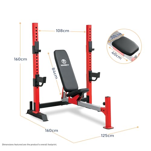 Marcy Deluxe Olympic Weight Bench with Adjustable Back & Bar Catch & Optional Arm Curl, Leg Developer, Lat Tower Attachments (Sold Separately), Personal Home Gym for Strength Training, Weightlifting - color: Olympic Bench MWB-7096