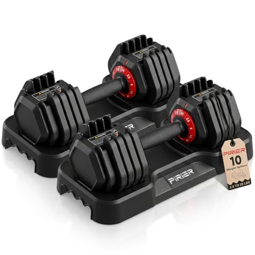PIRIER Adjustable Dumbbell Set 25/50LB Dumbbells Weight, 10-in-1/18-in-1 Weight Dumbbell with Anti-Slip Metal Handle and Bicep Supports for Comprehensive Full Body Strength Training - color: Black-25LB-Pair