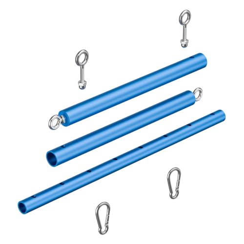Spreader Bar Heavy Duty Stainless Steel Expandable Silver Bar Home Gym with 4pcs Furry Purple Adjustable Straps,Sports Aid Training Fitness Gear Pilates Aid Kit - style: Blue+Blue Kit