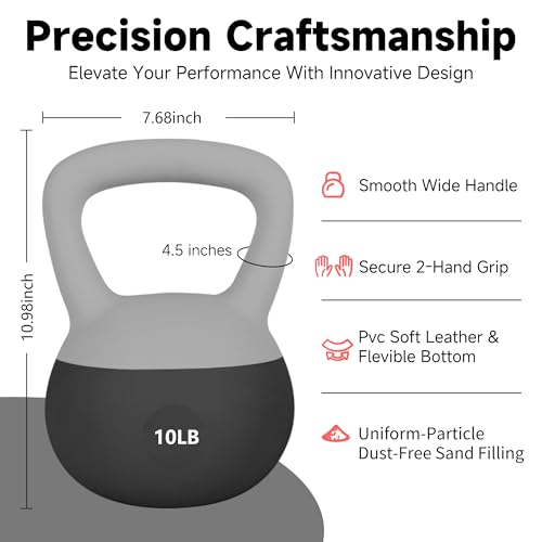 Leikefitness Soft Kettlebells,Weights for Women and Men,Home workout. | Color Coded Anti Slip Grip Kettlebell,Cushioned Impact-Resistant Base,Wide Handle Design - color: BLACK, size: 10 pounds