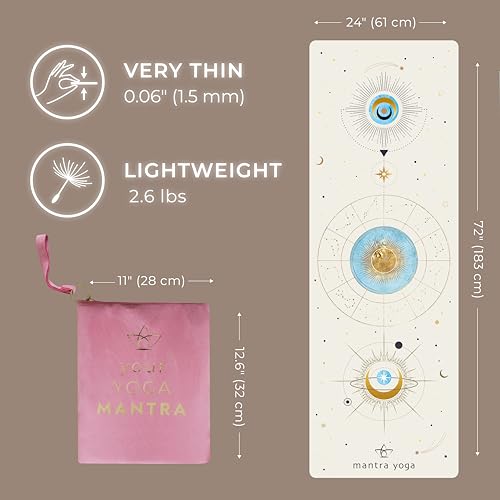 Mantra Yoga Travel PRO 1.5mm with Knee Pad - Foldable Fitness & Exercise Mat with Bag | Lightweight, Compact & Eco-Friendly | Non-Slip & Washable | For All Types of Yoga | 72" L x 24" W | 2.6 lbs - color: WhiteSky
