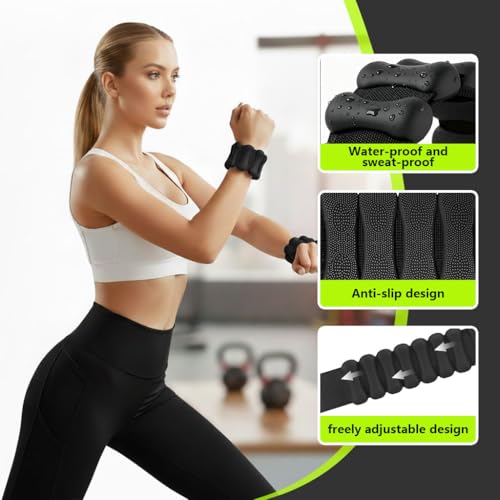 Adjustable Wrist and Ankle Weights Set (2lb Total, 1lb Each) - Premium Silicone Weighted Bangles for Women & Men - Stylish Arm Weights for Yoga, Pilates, Walking, Running, Fitness, Aerobics (Black/Purple)