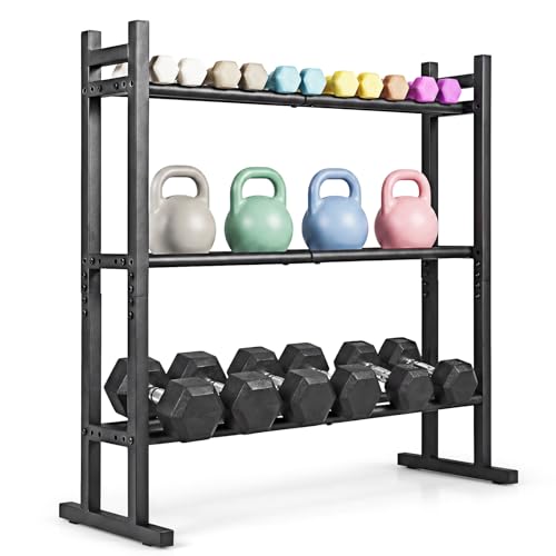 Goplus 3-Tier Dumbbell Rack, 529LB Capacity Heavy-Duty Adjustable Weight Rack Stand for Home Gym, Space-Saving Metal Dumbbell Storage Organizer for Kettlebells, Weight Plates