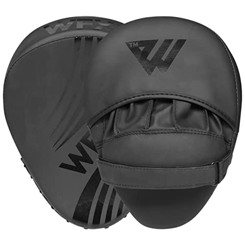 WFX Boxing Pads for Training - Curved Mitts for MMA, Kickboxing, Karate, Sparring & Martial Arts - Matte Black Leather Muay Thai Punching Pads