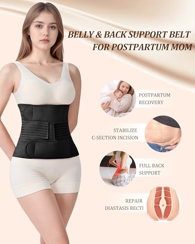 Postpartum Belly Band for Women: Adjustable Compression Wrap for Abdominal & Waist Support C-Section & Vaginal Birth Recovery Black XXL - color: Black, size: XXL (Belly 47.0"–53.0")