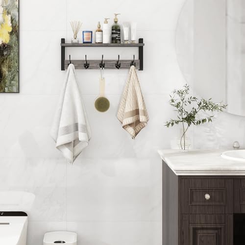 Homode Wall Hooks with Shelf, Coat Rack Wall Mount, Entryway Shelf with Hooks for Clothes, Backpack, Key, Purse - Rustic Grey - color: Rustic Grey, size: 17.1 Inch Long