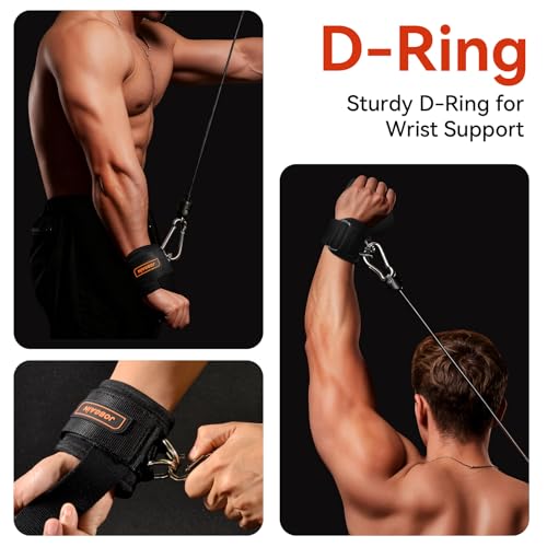 1 Pair Weight Lifting Straps with D Rings for Cable Machine Workout, Neoprene Padded Wrist Straps for Weightlifting Deadlifting, Non-Slip Wrist Support for Men Women - color: Black